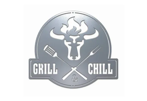 tuning-art Wanddekoobjekt GC02-E Grill Schild Bulle + Grill & Chill Stahl Edelrost