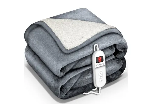 sinnlein® Heizdecke 200x180cm Hellgrau – Elektrische Kuscheldecke mit 9 Temperaturstufen - Die sinnlein Wärmedecke bietet angenehme Wärme für gemütliche Abende. Mit 9 Temperaturstufen, Abschaltautomatik und waschbarem Material ist sie perfekt für entspannte Stunden zu zweit.