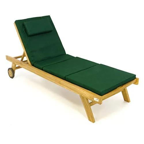Nexos Trading DIVERO klappbare Sonnenliege Gibraltar aus unbehandeltem Teakholz mit Auflage (grün)