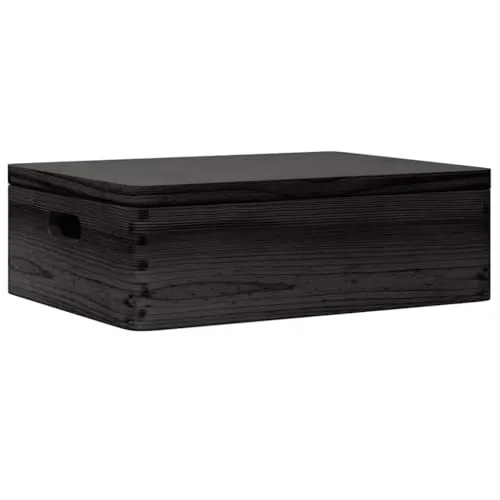 vidaXL Holzkiste mit Deckel und Griffen, Schwarz 40x30x13 cm