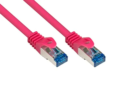 Good Connections Cat.6A Ethernet LAN Patchkabel mit Rastnasenschutz RNS, S/FTP, PiMF, halogenfrei, 500MHz, OFC, 10-Gigabit-fähig (10/100/1000/10000-Base-T Ethernet Netzwerke) - z.B. für Patchpanel, Switch, Router, Modem - magenta, 3m
