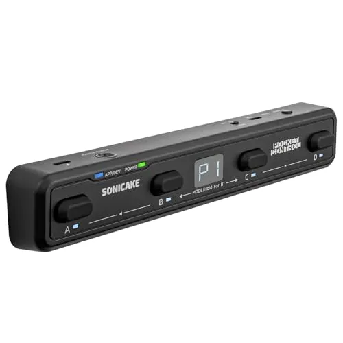 SONICAKE Wireless MIDI Fußcontroller mit 4 Tastern und App-Steuerung (Schwarz)