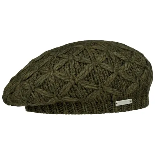 Seeberger Annelie Knit Baskenmütze Damen, Oliv/Blatt für mich (Leaf It to Me), 6 3/4/7 3/8