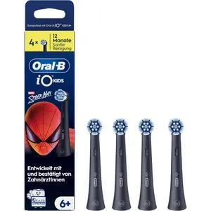 Oral-B iO Kids Spiderman Aufsteckbürsten 4er Set - 4er Set Aufsteckbürsten für Kinder ab 6 Jahren, mit Spiderman-Motiv. Sanfte Reinigung für wackelige Zähne und Zahnfleisch, ideal für die tägliche Zahnpflege.