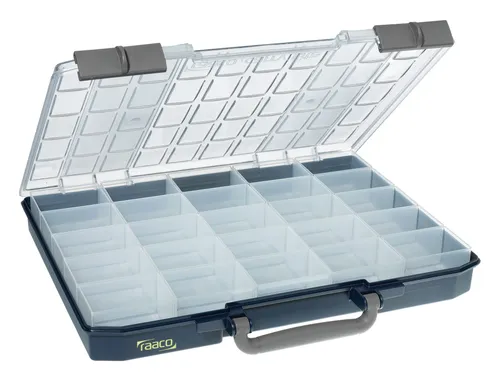 Raaco CarryLite 55 - Robuster Sortimentskoffer - Sortiments- & Werkzeugkoffer mit Schiebeschlössern und U-Profilen im Deckel, die den Inhalt sicher halten. Ideal für den Transport und die Aufbewahrung von Werkzeugen.