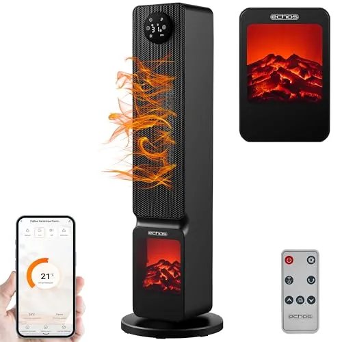 Heizlüfter mit Kaminillusion 2000W - Smart Steuerbar - Energieeffizienter Elektroheizkörper mit realistischer Kaminillusion und smarter Steuerung über die TUYA App. Ideal für gemütliche Wärme und stilvolle Atmosphäre in jedem Raum.