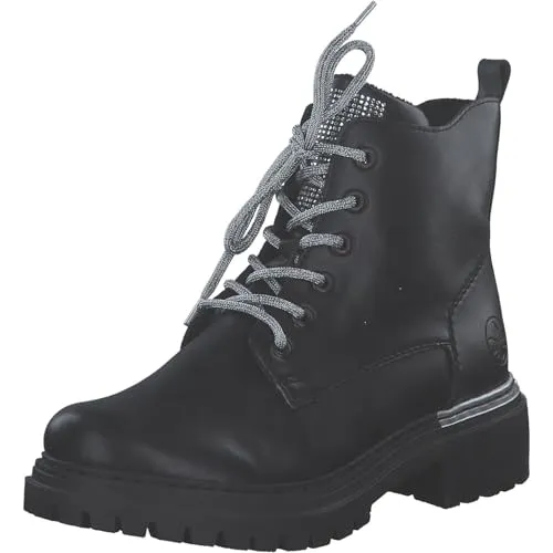 Schnürboots RIEKER für Damen, Gr. 38, schwarz - Wanderschuhe aus Lederimitat mit praktischem Innenreißverschluss, modischem Design und wärmendem Innenmaterial für optimalen Tragekomfort.