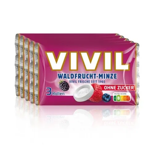 VIVIL Waldfrucht-Minze Pastillen ohne Zucker | 5 x 3er Pack