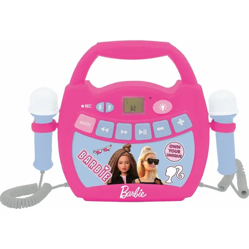 Lexibook Barbie Tragbarer Karaoke-Player für Kinder - Experimentieren & Forschen mit schillernden Lichteffekten, 2 kabellosen Mikrofonen und Bluetooth-Konnektivität für endlosen Karaoke-Spaß. Ideal für kreative Kinder!