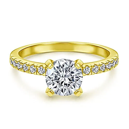 Funkelnder Damen Ring aus 925 Sterling Silber in Weiß mit Stein Solitärring I Brillant-Schliff mit Steinen Solitär Verlobungsring Ehering Trauring I Schmuck in Juweliersqualität (Gold 47)