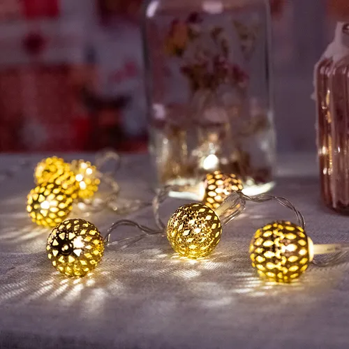 X-MAS Beleuchtung 10x LED`s Leucht Kugeln Gold Weihnachts Baum Lampen Batterie