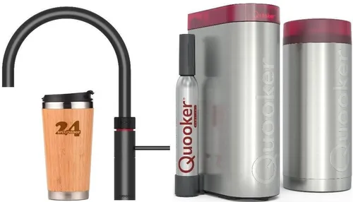 QUOOKER FUSION ROUND Schwarz Combi B mit CUBE 2 – Kochendwasserhahn für moderne Küchen - Elegante Küchenarmatur mit 5-in-1 Funktion: sofort heißes, kaltes, sprudelndes und stilles Wasser. Kompakt und energieeffizient – die perfekte Lösung für Ihre Küche!