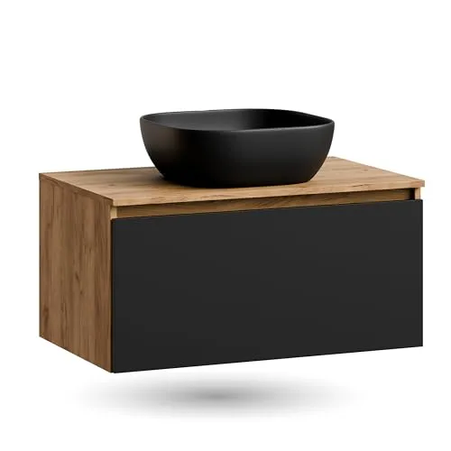 Planetmöbel Waschtisch-Set ARISA 80 cm mit Waschbecken in schwarz von Planetmöbel