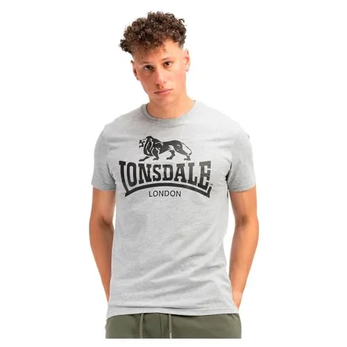 Lonsdale Herren T-Shirt Normale Passform Doppelpack LOSCOE Marl Grey/Black L - T-Shirts für Herren im Doppelpack mit großem Logo-Print und bequemem Rundhalsausschnitt, perfekt für lässige Outfits.