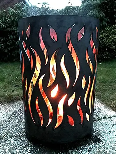 Irony24 Feuertonne rund Flammen Durchmesser 40 cm Höhe 60 cm Dicke 3 mm