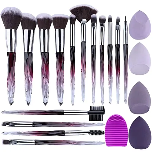 XMOSNZ Pinselset Makeup, 15 Stück, Make Up Pinsel Kristallgriff, Highlighter, Make-Up, Foundation,schminkpinsel Set Augenbrauenpinsel, Professionell Mit 4 Make-Up-Schwamm