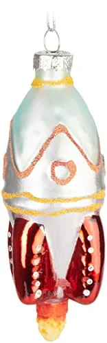 BRUBAKER Rakete Weihnachtskugel aus Glas - Handbemalt und Mundgeblasen - Raketenstart Christbaumschmuck Lustig - Christbaumkugel Figur Weihnachtsdeko Anhänger - Deko Baumkugel