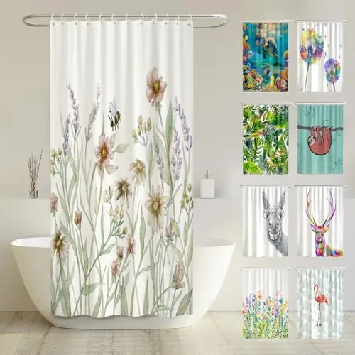 arteneur® - Vintage Blumen - Anti-Schimmel Duschvorhang 120x200 - Recycelt mit Öko-Tex Standard 100 - Beschwerter Saum, Blickdicht, Wasserdicht, Waschbar, 8 Ringe