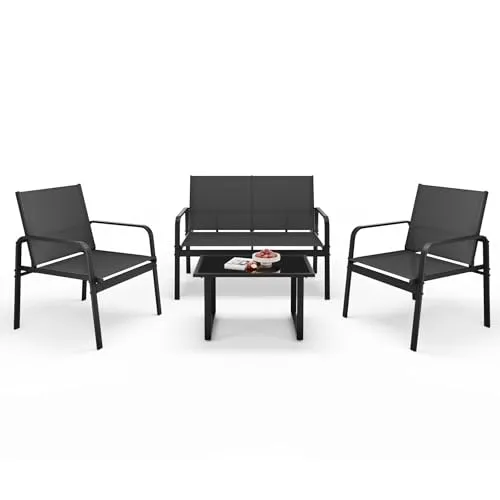 Mondeer Gartenmöbel Set 4-TLG – Balkon Möbel Set mit Armlehnen, Schwarz