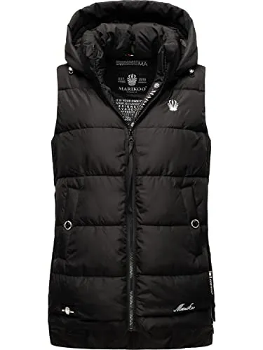 MARIKOO Damen Steppweste Zarinaa Black Gr. S - Modische, warme Funktionsjacke mit abnehmbarer Kapuze, ideal für Herbst und Winter - perfekt für Outdoor-Aktivitäten und stylische Looks.