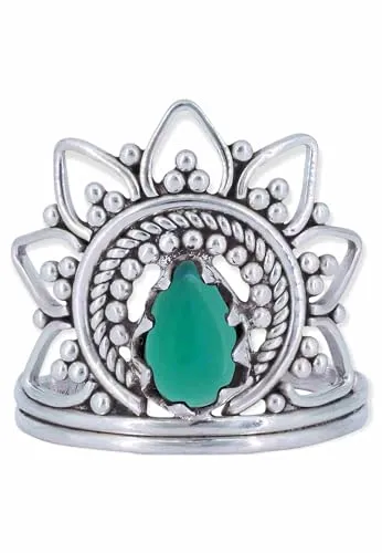 mantraroma Ring Damen Silber 925 grünen Onyx Edelstein grün ausgefallen verspielt