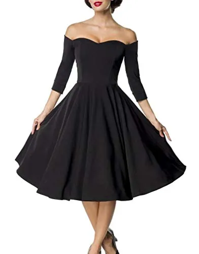 Belsira Premium Vintage Swing-Kleid - Cocktailkleid für Damen, schulterfreies Design mit herzförmigem Ausschnitt und Dreiviertelärmeln für einen eleganten Look.