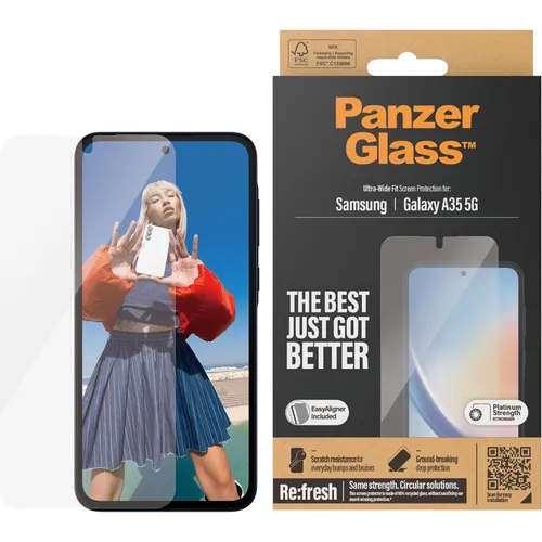 PanzerGlass Screen Protector für Samsung Galaxy A35 5G - Technik - Ultrastarker Displayschutz für dein Samsung Galaxy A35 5G mit 3x höherer Kratzfestigkeit, umweltfreundlich und inklusive EasyAligner für einfache Montage.