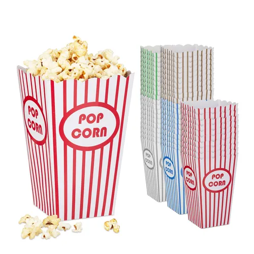 Popcorntüten Popcornbecher Popcornbehälter mehrfarbig 50 Stück Popcorntüten-Set