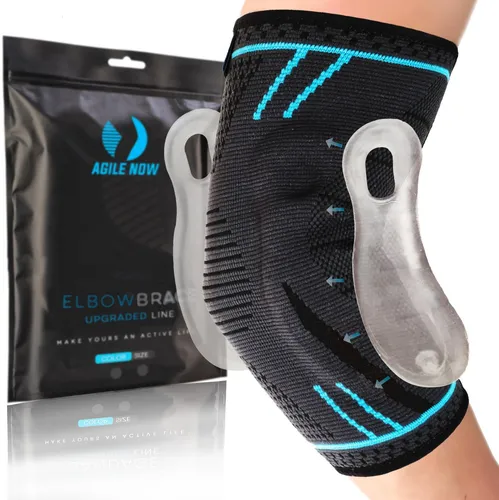 AGILE NOW Ellenbogenbandage - Hochwertige, atmungsaktive Ellenbogenbandage für Tennisarm, rutschfest und ideal für Sport und Alltag, Größe M, blau