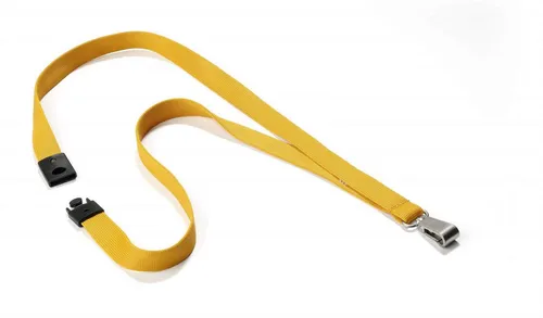 DURABLE Hinweisschild Textilband Soft Colour 15mm mit Karabiner 44cm gelb - Hinweisschilder - Premium-Textilband in seidenweicher Qualität mit extra breitem Metallkarabiner. Ideal für DURABLE Kartenhalter, sicher und komfortabel.