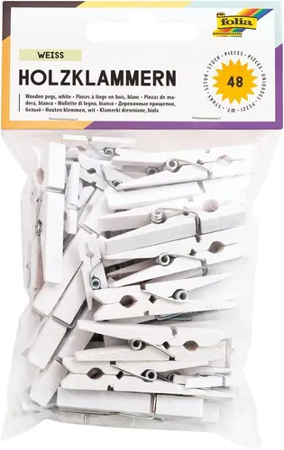 folia Holzklammern weiß 3 Größen sortiert 48 Stück in weiß von folia