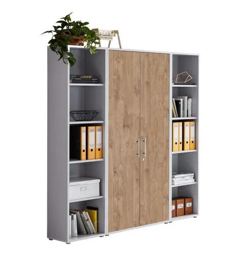 Büromöbelset Hellgrau Eiche Metall 172x185x33 cm