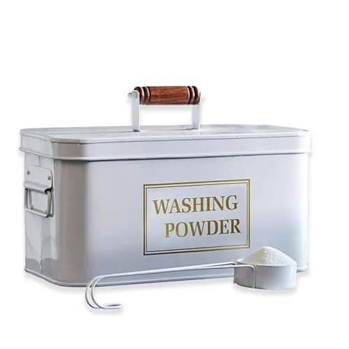 Loberon Waschmittelbehälter Washing - Frischhaltedosen mit Vintage-Flair, inklusive Kelle zum präzisen Portionieren von Waschpulver und praktischem Tragegriff. Langlebig und nachhaltig aus Mangoholz und Eisen.