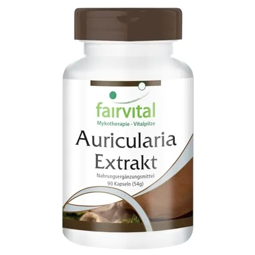 Fairvital | Auricularia Extrakt 500mg - HOCHDOSIERT - Judasohr - 30% Polysaccharide - VEGAN - 90 Kapseln