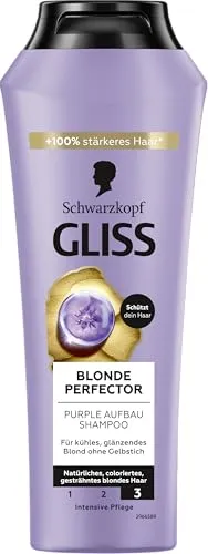 Gliss Blonde Perfector Purple Shampoo (250 ml), Blond Shampoo mit Anti-Gelbstich-Effekt für natürlich blondes und gefärbtes Haar, mit Peptiden & Blaubeer-Extrakt
