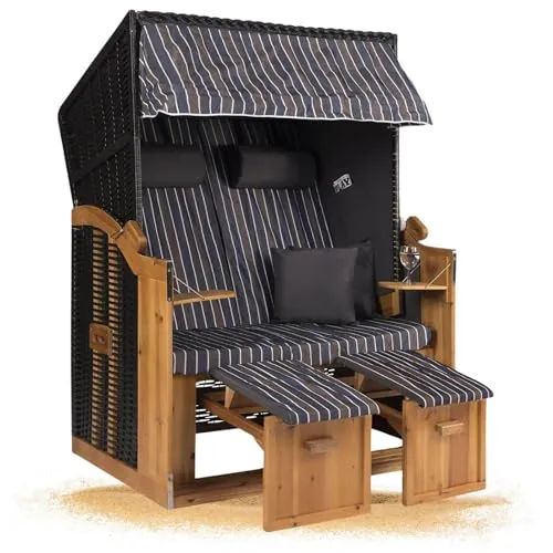 Strandkorb Hanse Ostsee Anthrazit Blau Braun Gestreift von Strandkorb Hanse