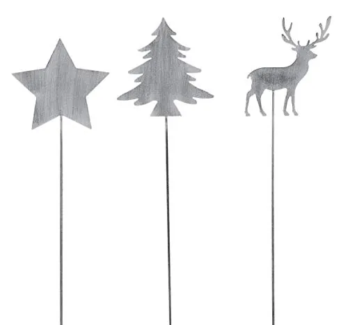 weihnachtlicher Deko-Stecker Garten-Stecker 3 Motive Stern-Hirsch-Tanne Sortiert Preis für 3-er Set