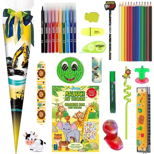 Stylex Schultüte Bagger Baustelle 70 cm gefüllt Jungen Zuckertüte Einschulung