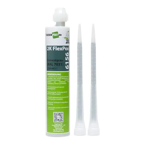 Fliesenfest 6156 Zweikomponenten-Flexpox-Epoxid-Dichtstoff 250ml Zementgrau RAL7031 Schimmelresistent Flexibel Abdichtung