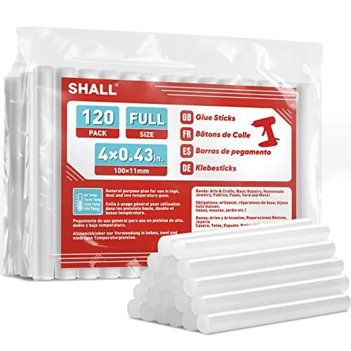 SHALL Heißklebesticks in voller Größe,11 x 100 mm, 120er-Pack durchsichtige Heißklebepistolensticks für All-Temp-Klebepistolen, Mehrzweck für Kinder und Erwachsene zum Basteln