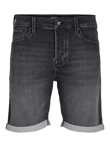 Jack & Jones PlusSize Shorts JJIRICK JJICON I.K. SHOR mit Umschlag in Schwarz - Herren-Shorts in Größe 42, aus elastischem Denim mit modischem Umschlag, ideal für lässige Freizeitlooks.