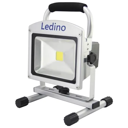 Ledino LED-Akkustrahler 20W - Flexibles Licht für jeden Einsatz - Lampen - Der dimmbare Akkustrahler mit 20W und 1360 lm bietet 4 Lichtstufen, IP54 Schutz gegen Spritzwasser und ist ideal für Outdoor-Aktivitäten.