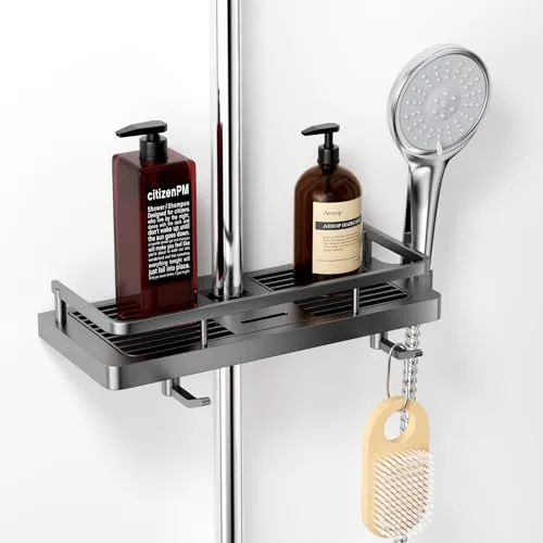 MeoZynxadril Duschregal ohne Bohrer, abnehmbar, für Duschstange 19-25 mm, Seifenhalter, grau