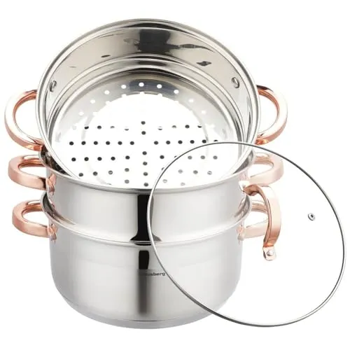 Matowarka Dampfgarer Töpfset Dampfkochtöpfe KLAUSBERG (Silver/Rosegold, 4-Tlg)