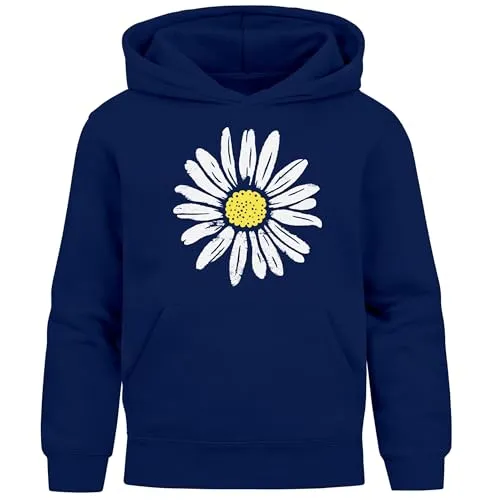Neverless® Kinder Hoodie Mädchen Blumen Aufdruck Kapuzenpullover Sweatshirt Kapuze Navy 140