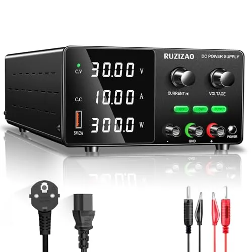 RUZIZAO Labornetzteil Labornetzgerät 30V 10A 300W Labor DC-Stromversorgungen Regelbar Netzgerät Variablen Schaltnetzteil OCP-Schutz OVP-Schutz Drehgeber-Knopf Ausgangsschalter