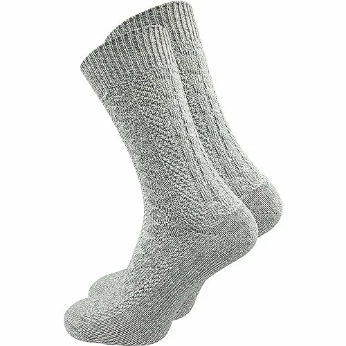 kurze Herren Trachtensocken (1 Paar) mit Zopfmuster | Trachtenstrümpfe | Schoppersocken mit Komfortbund aus Wolle | Ideale Ergänzung für Ihre Lederhose auf dem Oktoberfest oder Wasen (47-50, grau)
