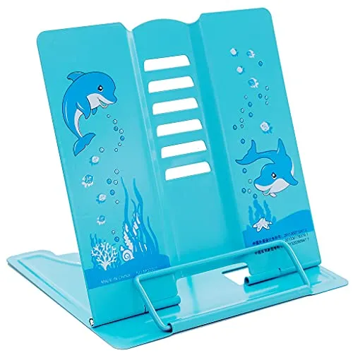 Ouceanwin Leseständer Metall, Buchstützen Buchständer Kinder Verstellbar Book Stand, Multifunktional Buchstutze Kochbuchhalter Faltbar Tablette Buchständer für Küche Arbeitszimmer Büro Schule (Blau)