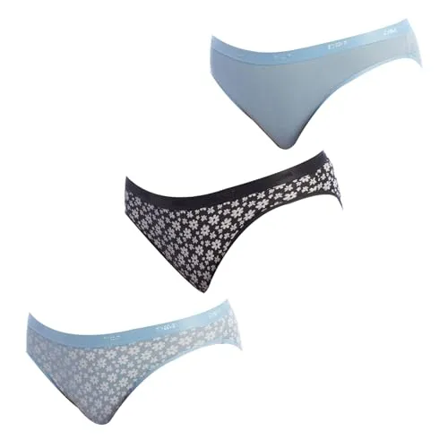 DIM Damen Slip Les Pockets Baumwolle x3 | Mehrfarbiger Slip-Satz | Komfort Baumwolle & Elastan | Weicher Bund | Täglicher Stil Damen Slip-Satz Les Pockets Baumwolle x3 Lot Sunday Bloom S