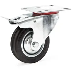 Wiltec Doppelstopp-Lenkrolle Ø100mm bis 70kg Tragkraft mit Gummirad und Feststellbremse leiser Lauf, Transportrolle Möbelrolle Laufrolle Möbel-L...
